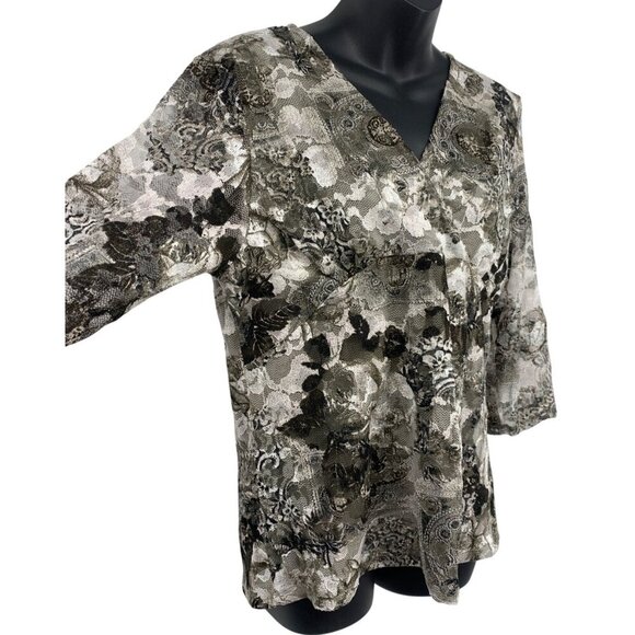 Alfani Women Top Blouse Size XL Extra Large Floral Lace V-Neck Blouse 3/4 New - Picture 2 of 10
